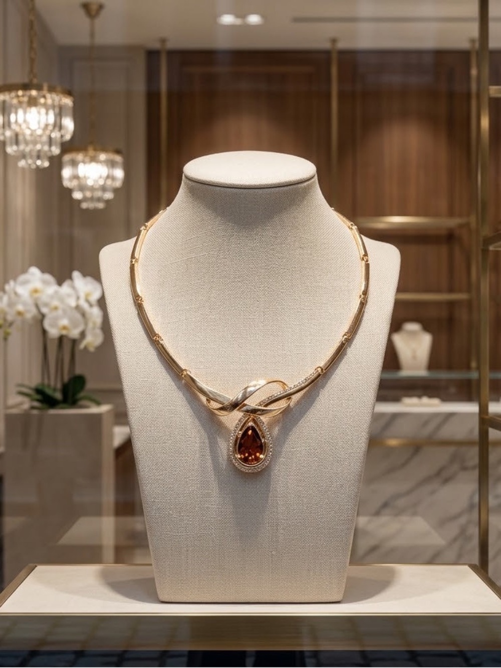 Luxury Topaz Amber Teardrop Collar Necklace Choker Statement Evening Gala Formal